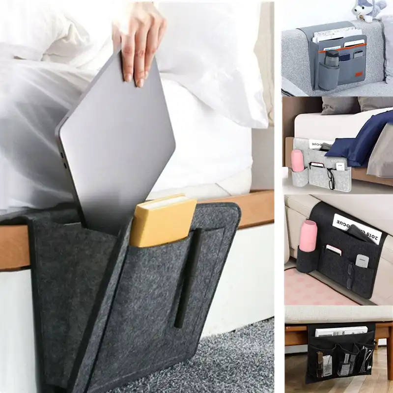 Andifany Bedside Caddy Felt Bedside Storage Organizer With Extra Pocket For Bedroom Dorm Room Bunk Or Loft Beds Sofa Light Gray 