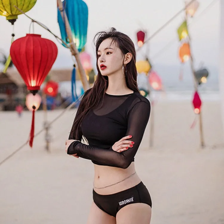 

New Style Korean-style WOMEN'S Swimsuit Split Type Bikini Three-piece Set Europe And America Sexy Gauze Sports Version of the Ho