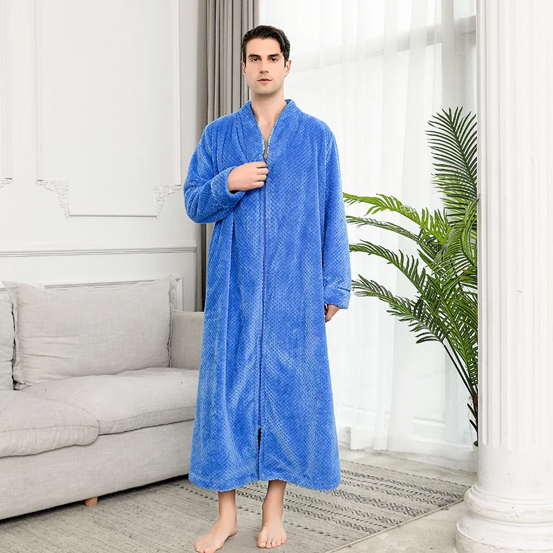 Zipper Velvet Bathrobe Autumn&winter Men Women Thickening Pajamas Flannel Home Service