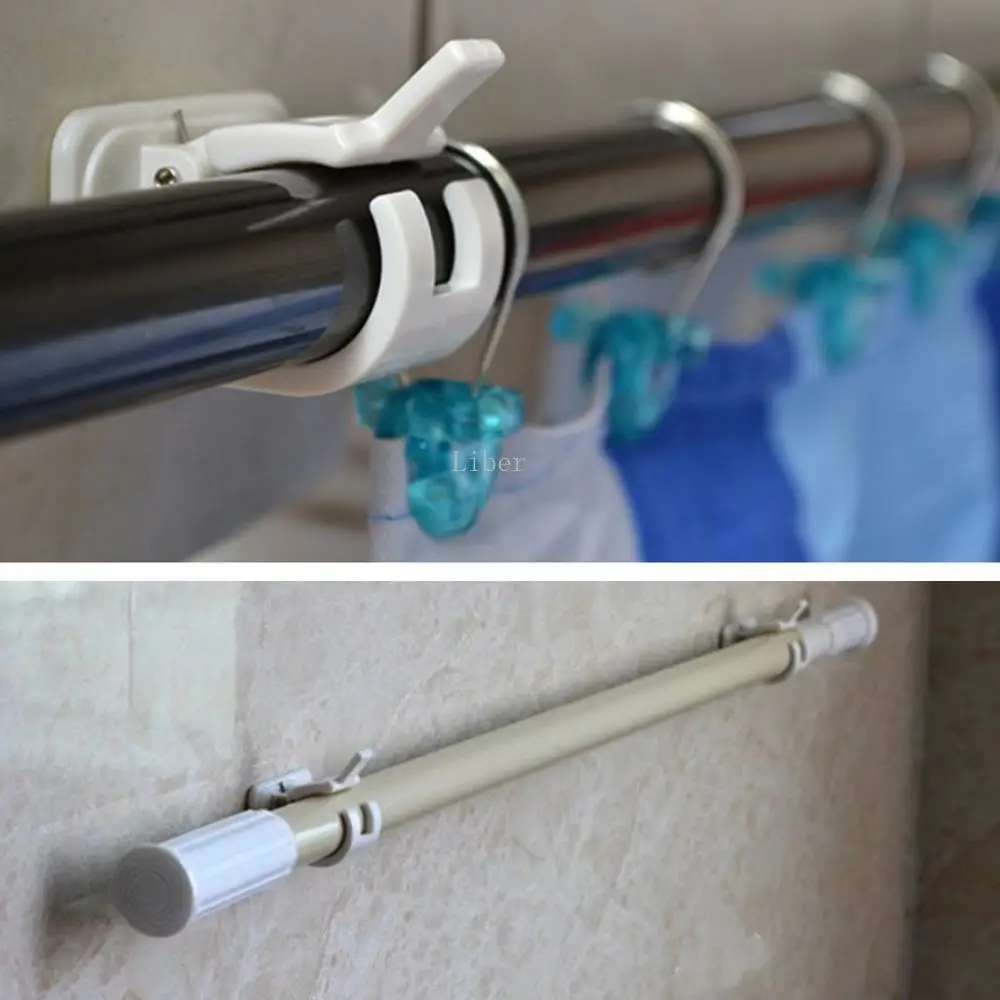 

2pcs Self Adhesive Curtain Rods Holders Curtain Pole Brackets Bathroom Room Towel Bar Hook Holder Support Adjustable Rod Clamps