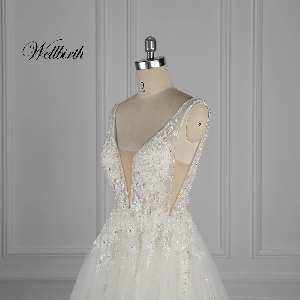 100% настоящая фотография Wellbirth Vestido de novia Милое Свадебное Платье трапециевидной