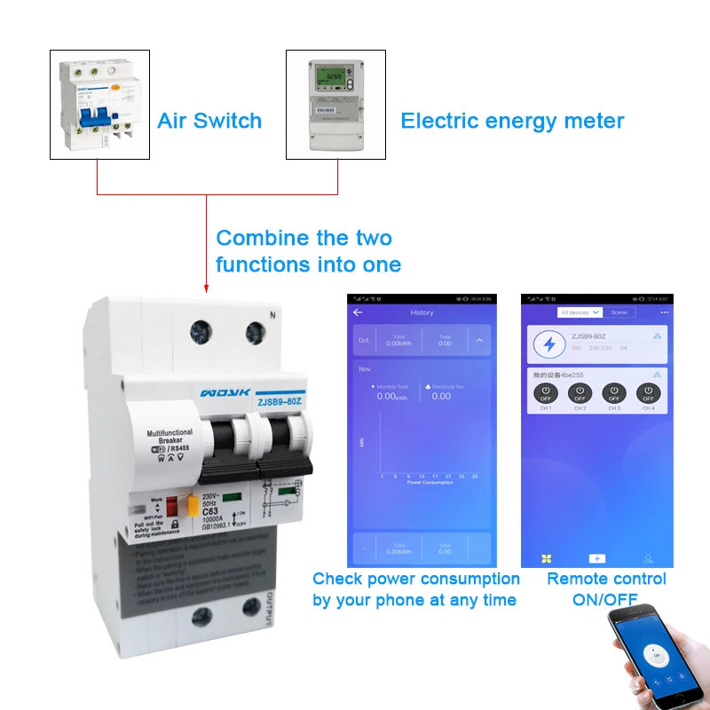 EWeLink Wi-Fi 2P 63A умный выключатель с контролем энергопотребления монитор измерения энергопотребления работа с Alexa