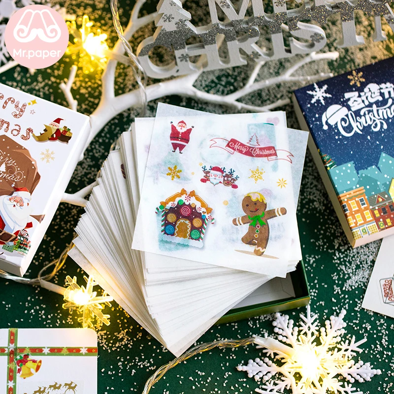 Mr.paper 50pcs/box Merry Christmas Plain Sheet Deco Stickers Santa Claus Christmas Tree Snowman Socks Gifts Children Stickers