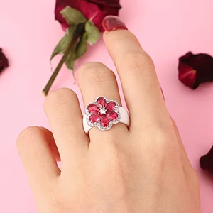 Элегантный Sytel Woemn кольцо CZ кристалл в форме Красного цветка керамические кольца для женщин красивые кольца для женщин Свадебные украшения подарок - Цвет основного камня: White