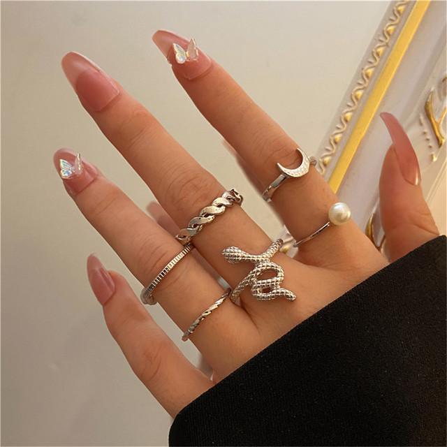 Gothic Skull Flower Angel Rings for Women Hip Hop Silver Color Butterfly Heart Finger Ring Fashion Streatwear Jewelry