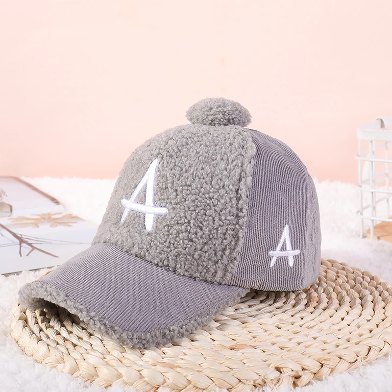 Детские шапки, Осень-зима, новая плюшевая детская шапка с буквами, Корейская новая милая детская бейсбольная кепка, холодный головной убор