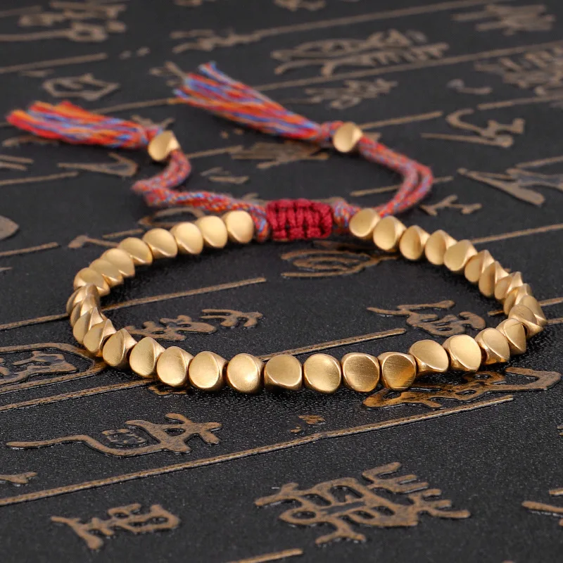 

12pcs Mixed 5 Colors Ethnic Buddhist Tibetan Copper Bead Red Bracelet Women Men Vintage Handmade Thread Braided Rope