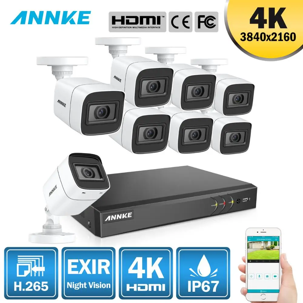 ANNKE 4K HD ультра прозрачная 8-канальная система безопасности Видео 5в1 H.265 DVR с 8 шт 8MP Открытый всепогодный CCTV камера видеонаблюдения комплект