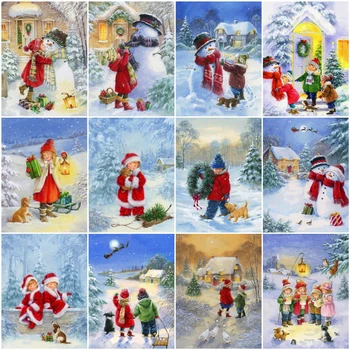 

HUACAN Paint By Numbers Christmas Oil Painting Art Gift DIY Pictures By Number Kids Kits Home Decoration