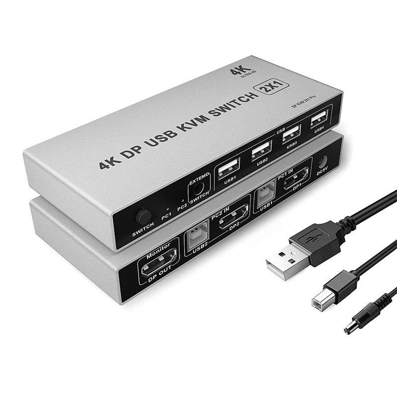 KVM-переключатель 2 порта 4K 60 Гц Ultra HD USB и DP переключатель компьютера 1 монитор