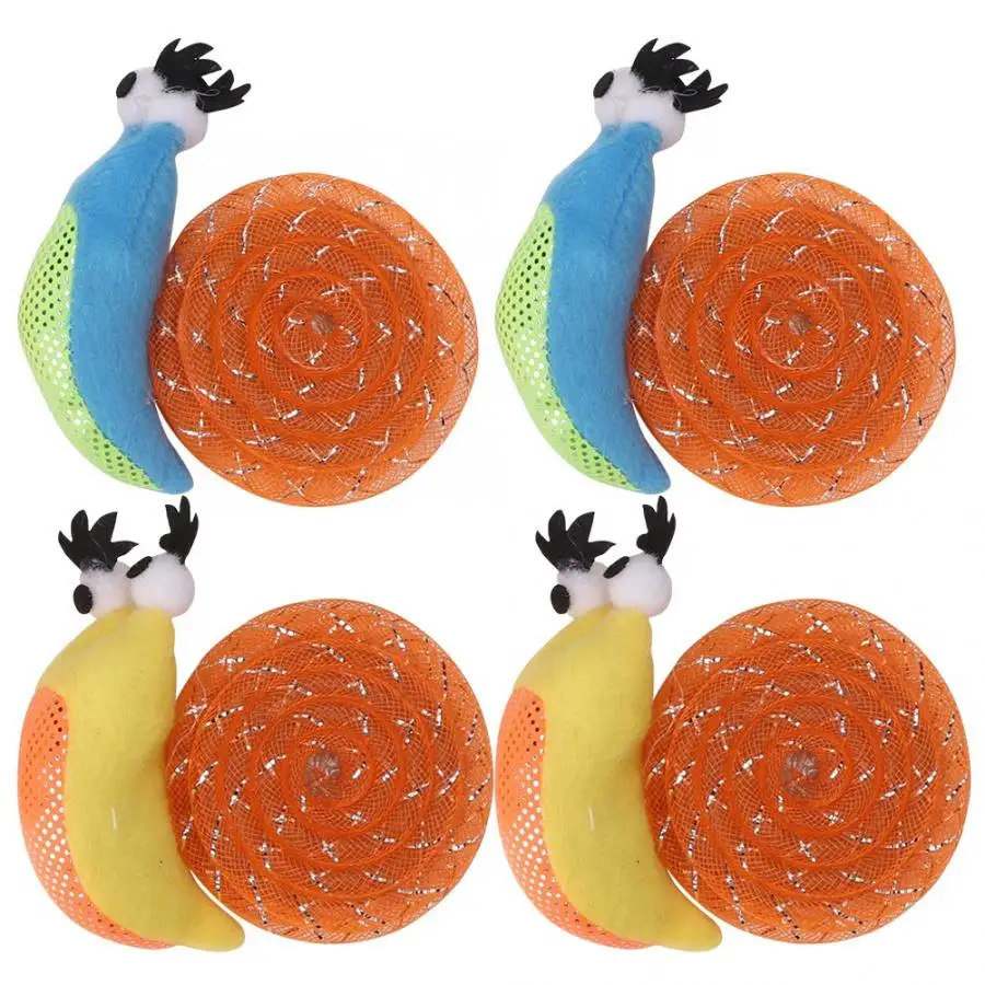 Pet Toys For Cat Cat Supplies 4Pcs Plastic And Plush Cute Snail Shape Pet Grinding Claw Scratch Toys For Cat Kitten Durable