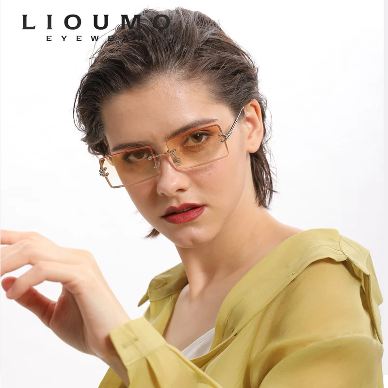 

LIOUMO Fashion Small Rectangle Sunglasses Women Retro Rimless Square Sun Glasses Female Classic Gradient Eyewear lentes de sol