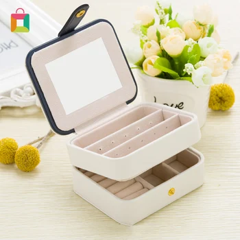 

PU portable storage jewelry box, two-layer jewelry storage box with mirror, for ring necklace earrings Cozy