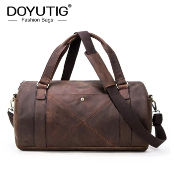 

DOYUTIG European Design Retro Crazy Horse Oil Leather Handbag Multi Functional Real Leather Large Capacity Travel Bag H074
