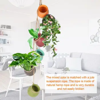 

6PCS Mini Color Flowerpot Rope String Cylinder Succulent Ceramic Hanging Bowl Basket Wall Hanging Lazy Flower Pot