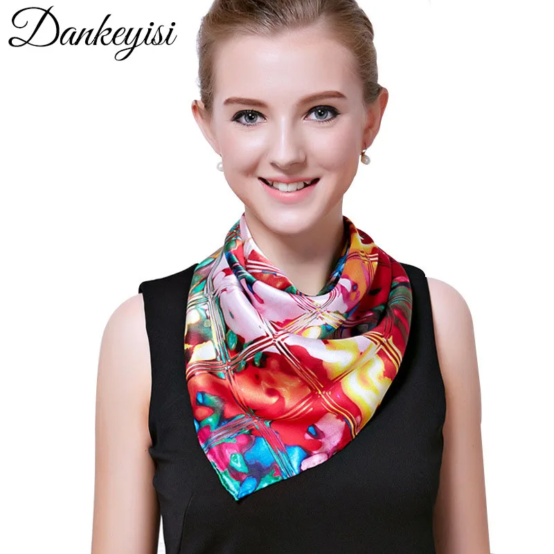 

DANKEYISI Real Silk Satin Neck Scarf Women Print Hijab Scarf Female 90*90cm Square Shawls Wraps Scarves For Lady Handkerchief