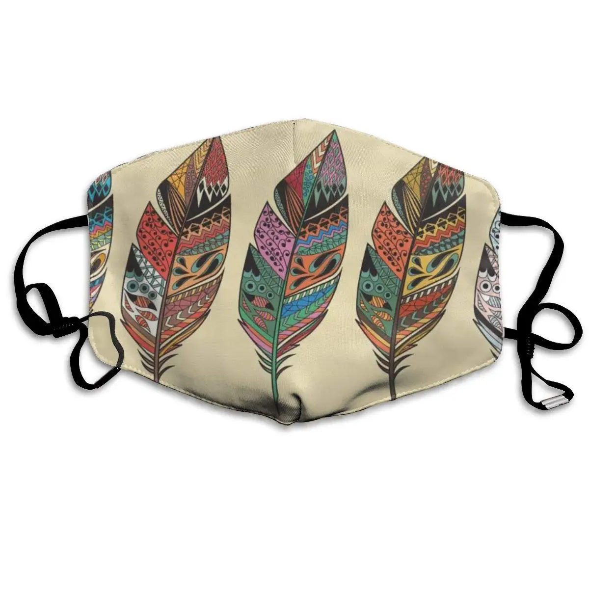 

Mouth Mask Five Colored Feathers Print Masks - Breathable Adjustable Windproof Mouth-Muffle, Camping Running for Women and Men