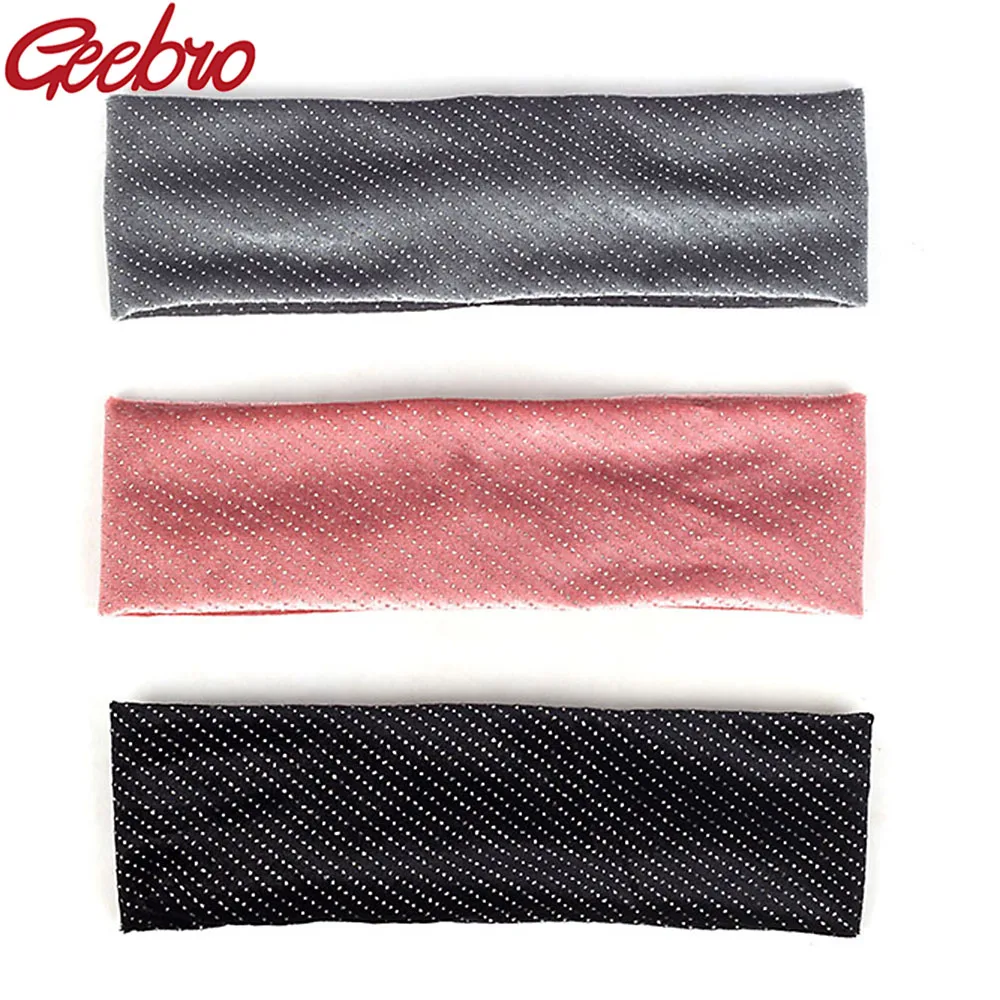 Geebro женские Стразы полосатая повязка на голову Turban однотонные ребристые теплые