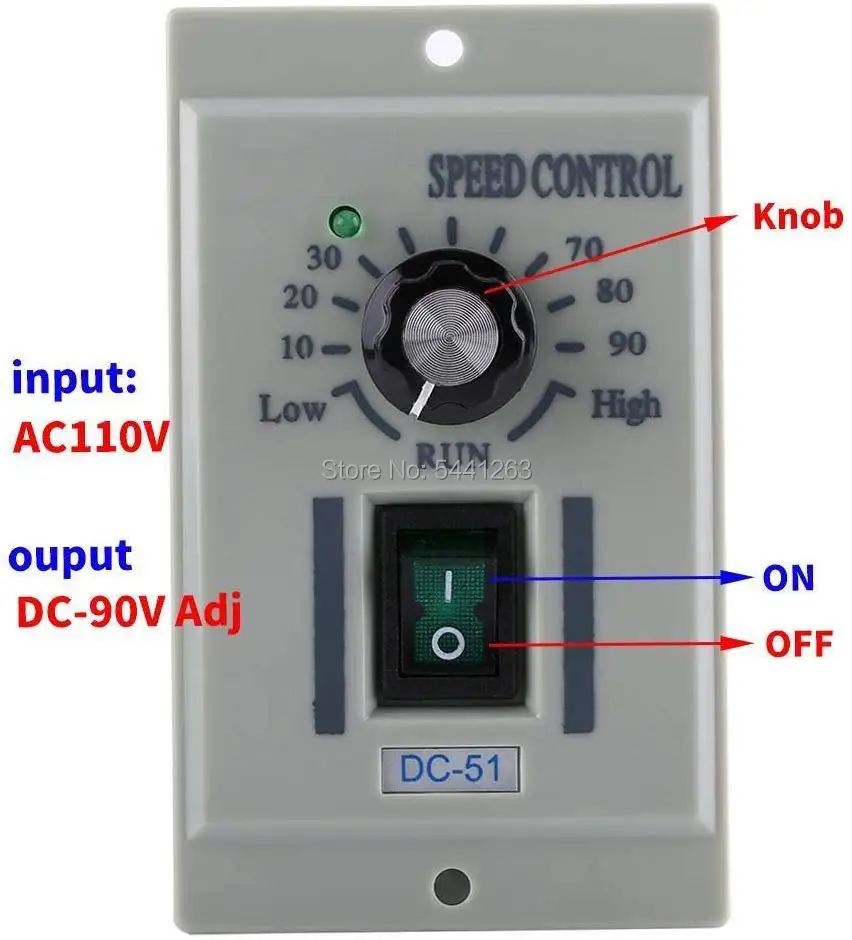 DC-51 200W Speed Controller, DC 24V 90V 180V 220V Adjustable DC Motor Speed Controller Input AC 220V