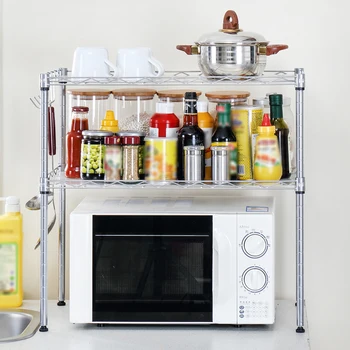 

2-Tier Storage Shelf Kitchen Microwave Oven Rack Kitchen Organizer Wire Rack Carbon Steel Kitchen Stand Shelf Storage Unit