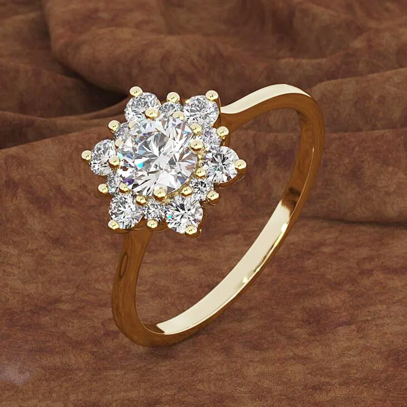 Белое кольцо со снежинками предложить подарки Цветок обручальное золото античный - Цвет основного камня: Gold