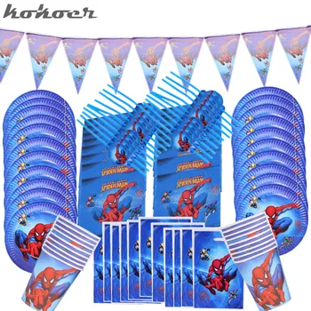 

110pcs 20 people use Spiderman Theme Birthday Party Set Paper Cup Plate Straw Nakpin Banner Kids Boy Day Party Super Hero