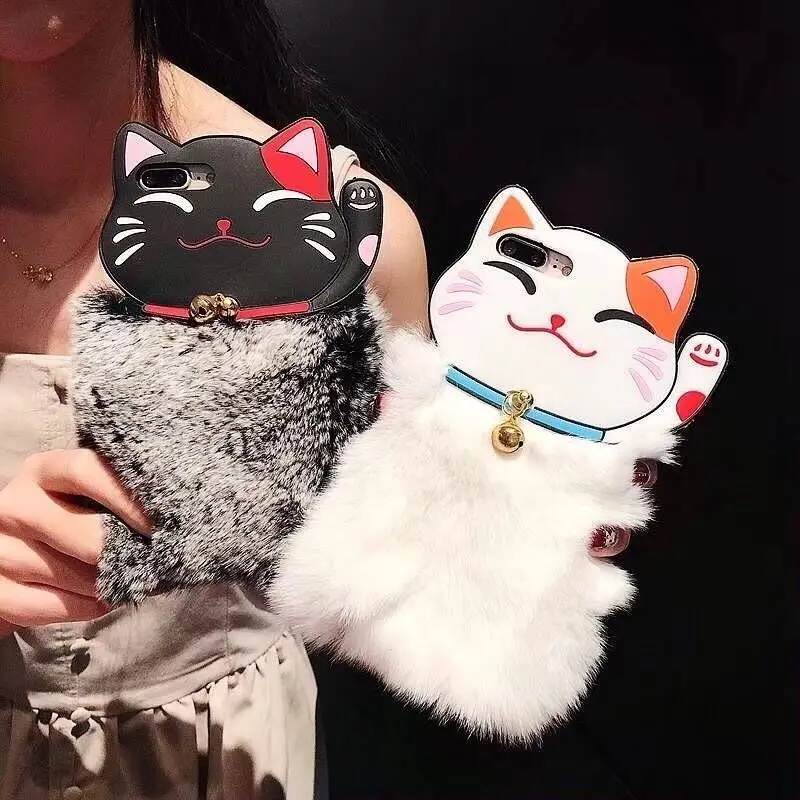 Из меха кролика породы Рекс Lucky Cat Чехол для Iphone XS Max XR X 8Plus 7 6 6S плюшевый