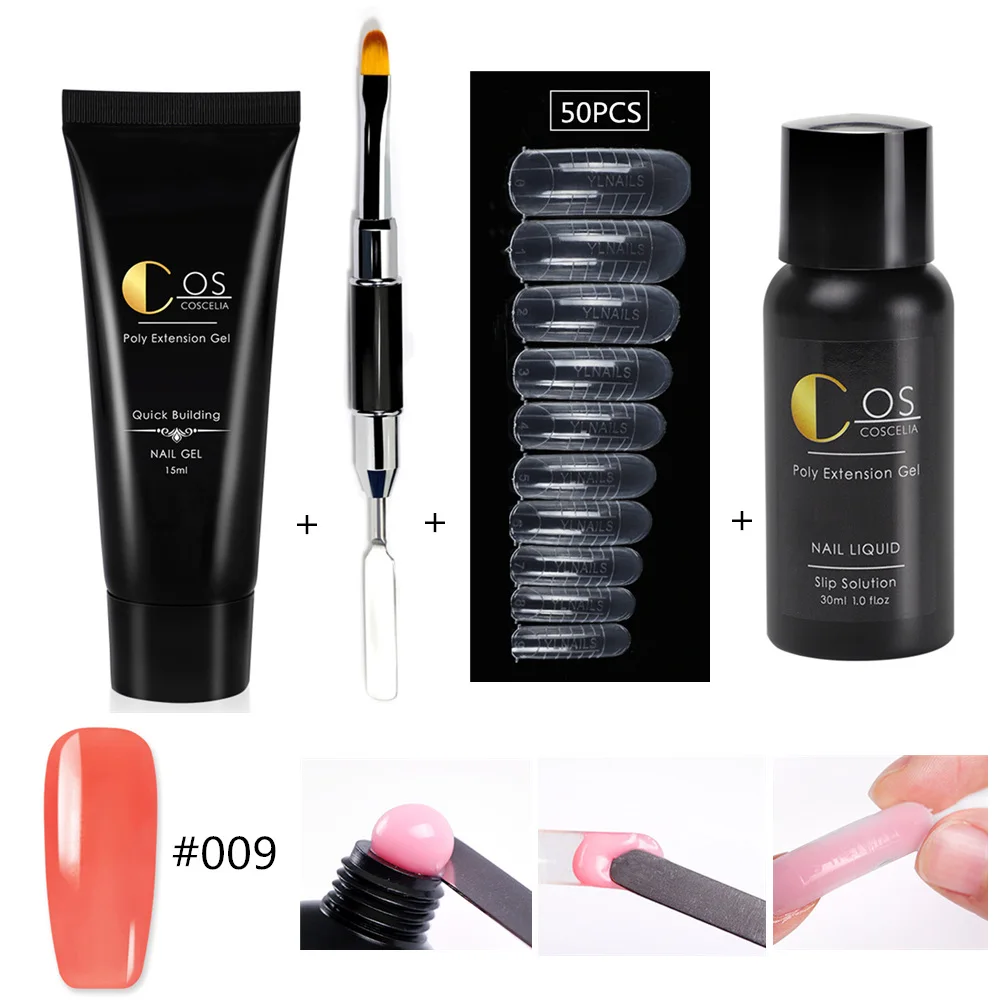 SET 009 COSCELIA гель для наращивания ногтей наборы с инструментами УФ-гель для ногтей для французского дизайна ногтей Гель-лак строитель Гель-лак для ногтей кисть - Цвет: SET 009