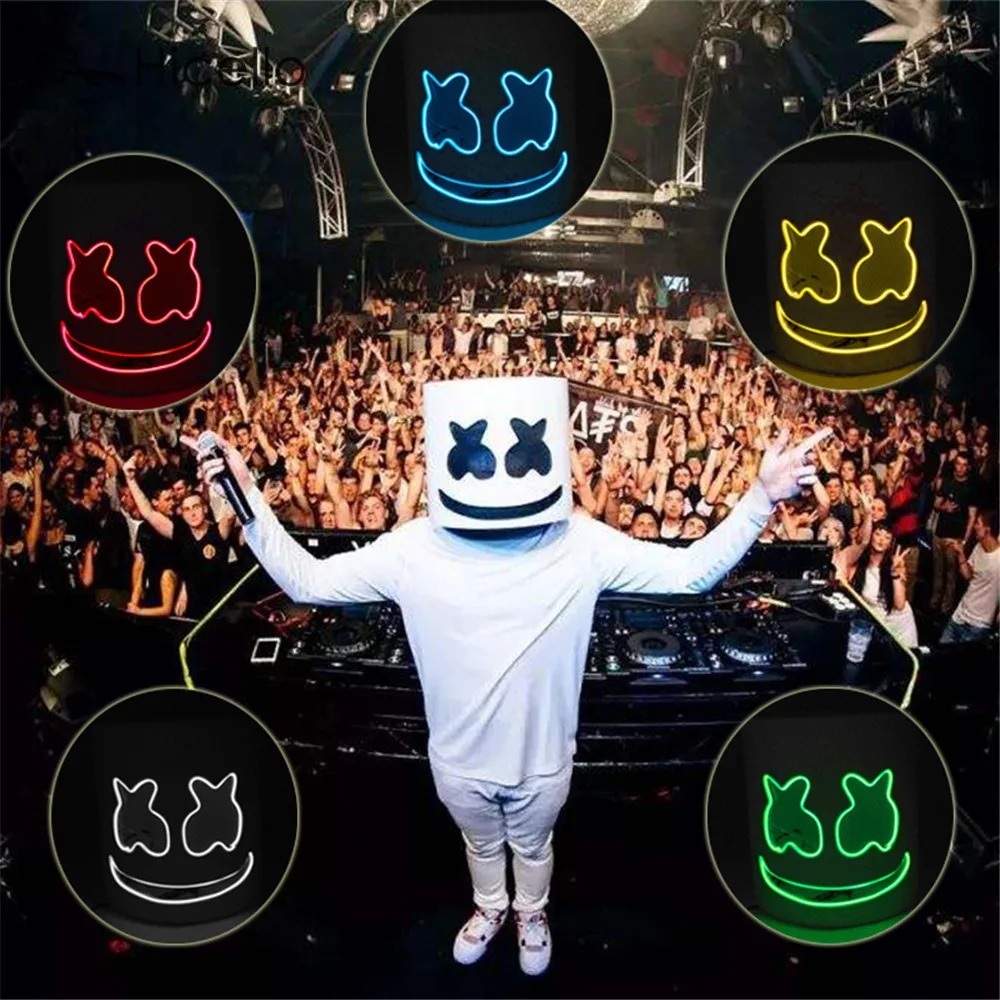 DJ светодиодный маска Marshmellos светящиеся маски ночной клуб EVA вечерние костюмы белая маска взрослый костюм на Хэллоуин Бар фестиваль Hicello