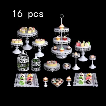 

White silver Cough Stands Wedding Cupcake Stands Set Glass Dome Crystal Candy Bar Decoration Cough Tools Baking Set 4 -18 Pieces