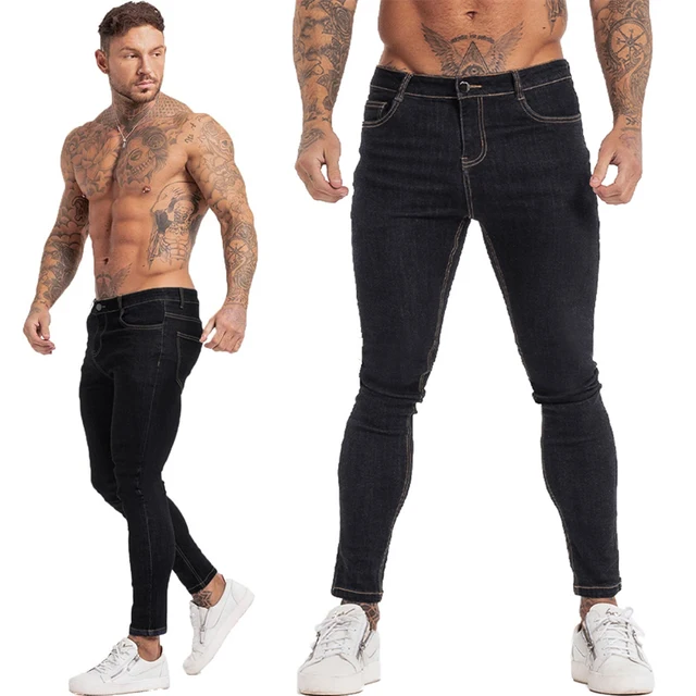 GINGTTO Jeans Men Elastic Waist Skinny Jeans Men 2020 Stretch Ripped Pants Streetwear Mens Denim Jeans Blue black zm141