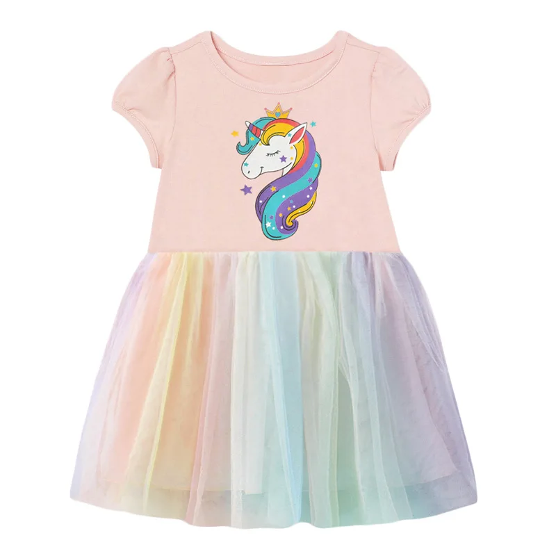 Little maven Baby Girls Unicorn Dress Pretty Princess Dress Children Casual Clothes Cotton Mesh Vestidos for Kids 2-7 year