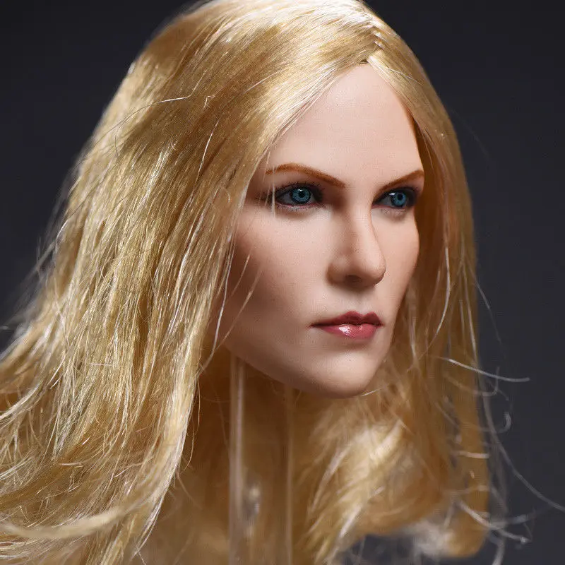

1/6 Female Head Carving Charlize Theron Blonde/Brown Hair Handmade Head Sculpt For 12" Action Figure Body