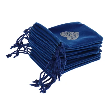 

10Pcs Heart Pattern Velvet Weave Drawstring Jewelry Pouches Bags for Wedding