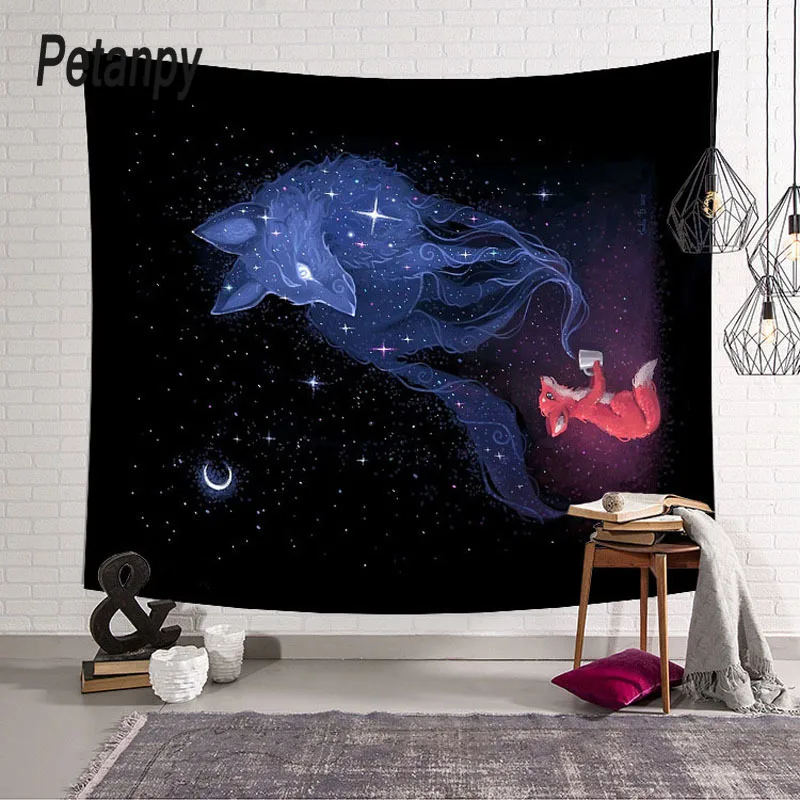

Fantasy starry sky Galaxy Black Hole Cat Hanging Wall Tapestry Hippie Retro Home Decor Yoga Beach Mat Carpet 150x130cm 200x150cm