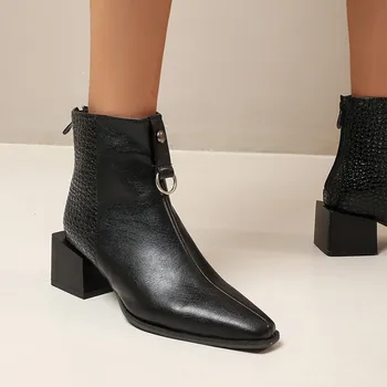 

Handmade black platform ankle boots for women 2020 new arrival Chelsea boots high heels shoes white snake booties big size 47 48