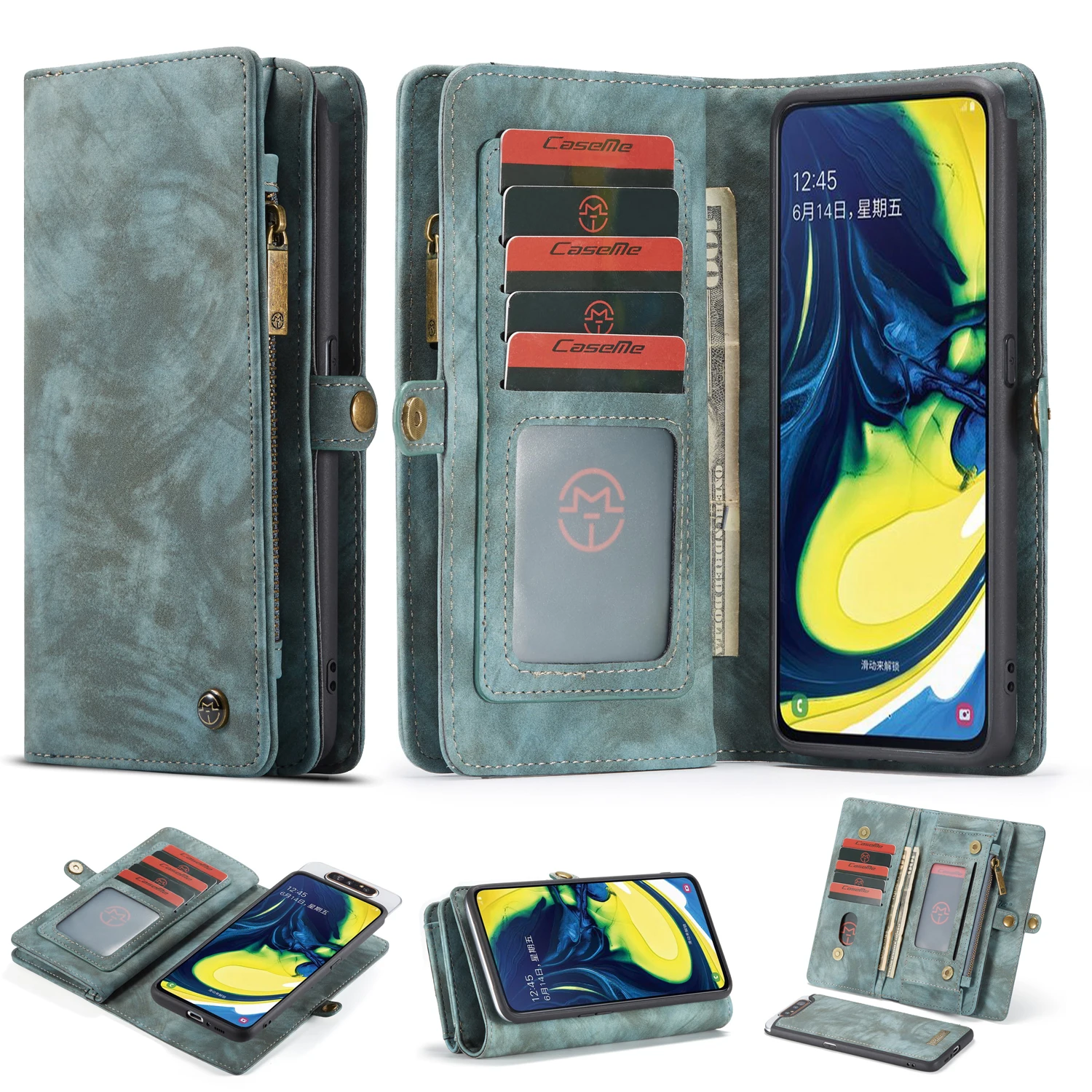 

Multi-Function Detachable Leather Flip Cover Case for Samsung A80 Phone Case Zipper Wallet Pocket for Samsung A20 A30 A50 Capa