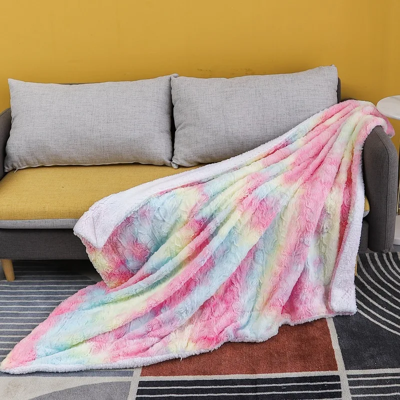 

Soft Warm Thick double-layer lamb wool Blanket Portable Imitation fur plush Blanket printing tie-dye brush flowerPV wool blanket