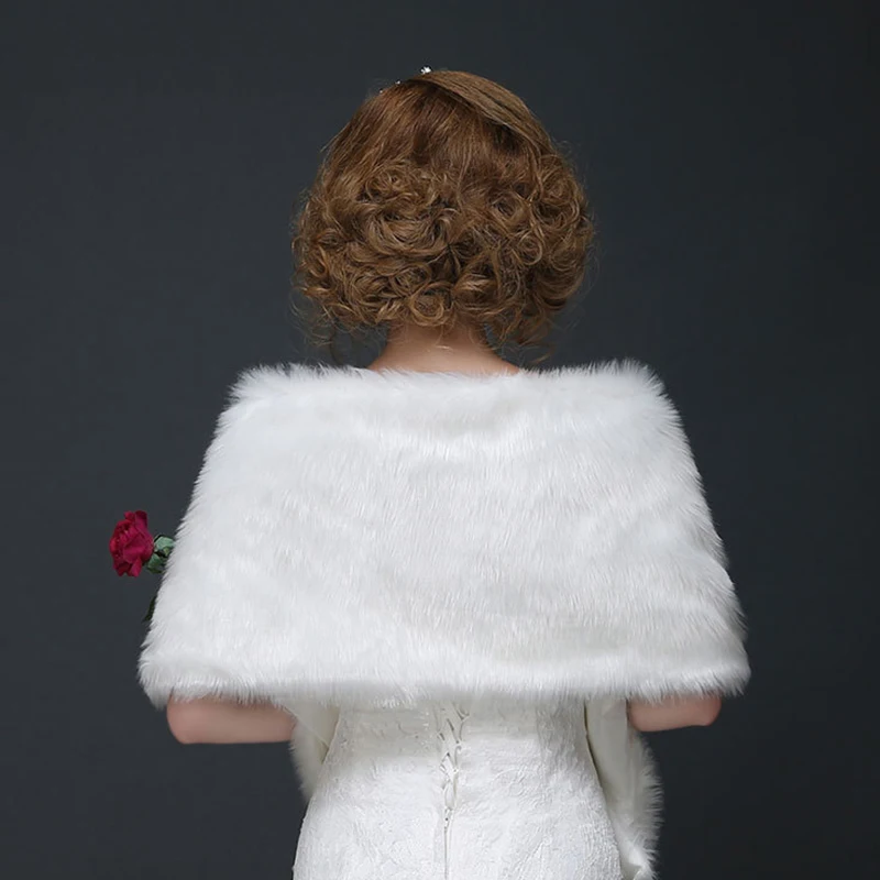Элегантная Свадебная шаль из искусственного меха с длинными волосами, палантины, накидка для женщин, зимняя теплая шаль, белые Шарфы