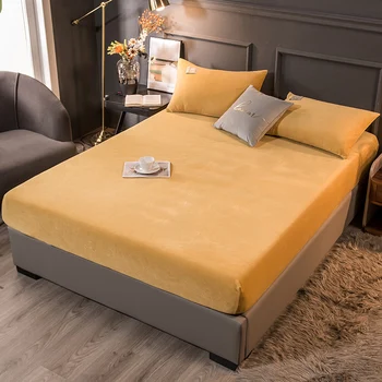 

Elastic Fitted Sheet Crystal Flannel Bed Linen Home Bed Sheet Queen King Double Mattress Cover 150x200 180x220cm Solid Bedspread