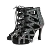 DKZSYIM Lace-Up Latin Dance Shoes Women Ballroom Black Dancing Shoes High Heels Rhinestone Party Dance Boots Soft Soles For Girl 4