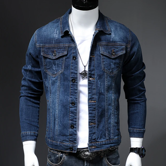  Chaqueta vaquera clásica para hombre, estilo retro, lavada, con  agujeros, rasgada, informal, delgada, de manga larga, abrigo # (color:  azul007, talla: XXXL) : Ropa, Zapatos y Joyería