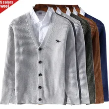 Осень Зима вышитый логотип поло мужской свитер с v-образным вырезом на пуговицах полосатый однотонный пуловер с длинным рукавом свитер шерстяной мужской M-3XL