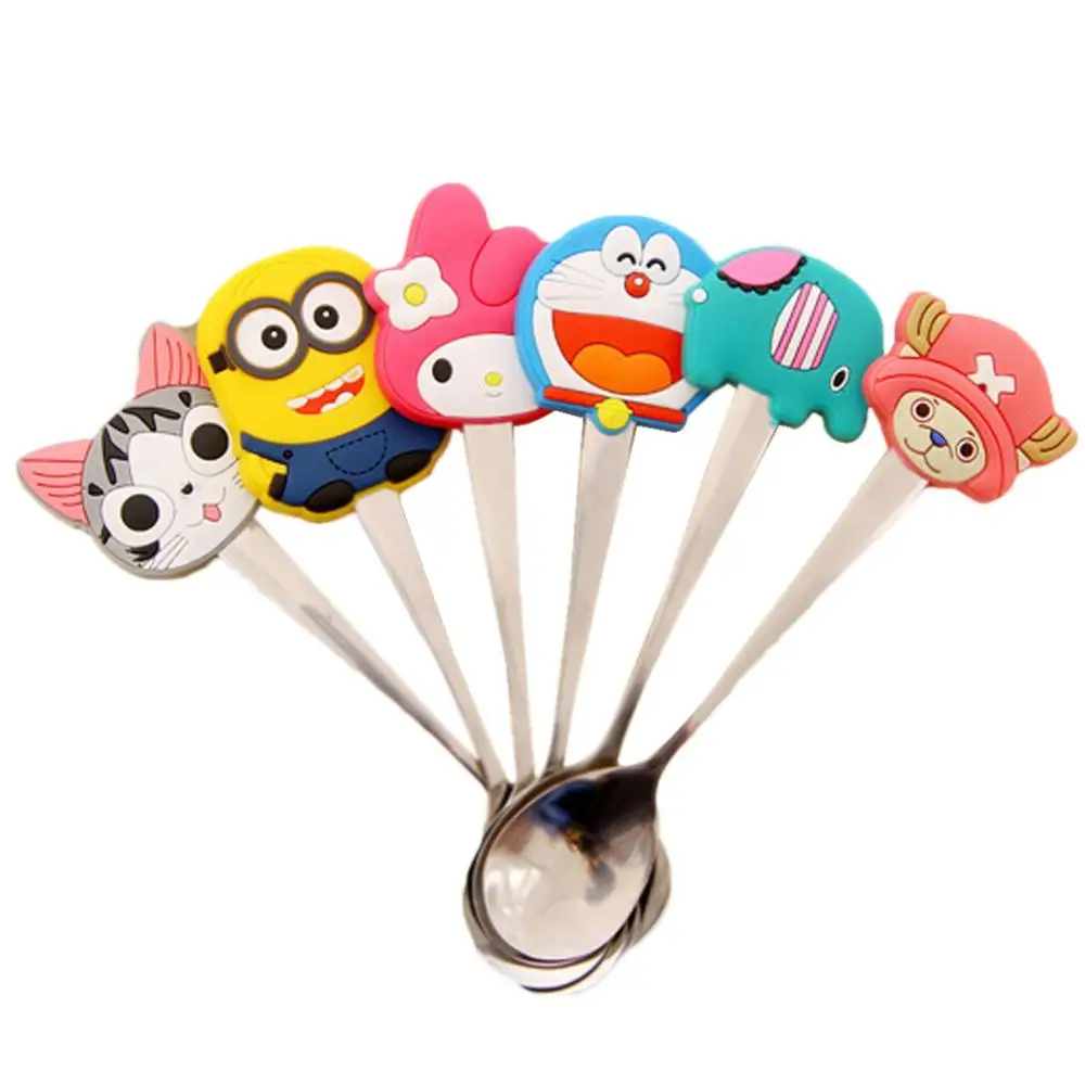 

1PC Cartoon Stainless Steel Cutlery Small Spoon PVC Soup Spoon Cute Kitchen Coffee Stir Spoon for Coffee Dessert Children Gift