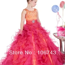Новинка года; Fantasia Infantil; ; милое маленькое пышное платье из органзы цвета фуксии/персика праздничные Платья с цветочным узором для девочек