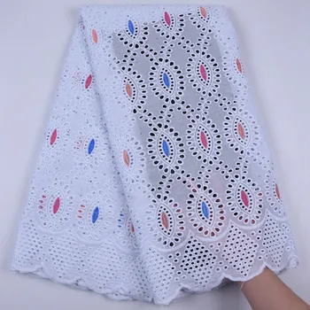 

2019 Latest African Swiss Voile Lace In Switzerland Holes Design 100% Cotton Lace Fabric With Stones For Nigerian Sewing F1721