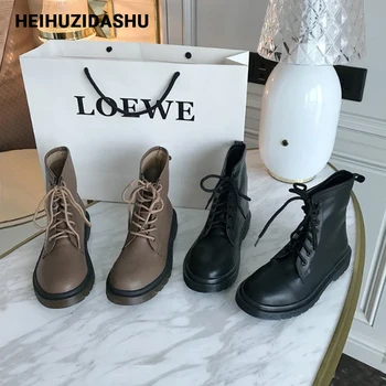 

Oxford Chunky boots women round toe lace up ankle boots for women 2019 Autumn/Winter fashion Non-slip flat warm boots women
