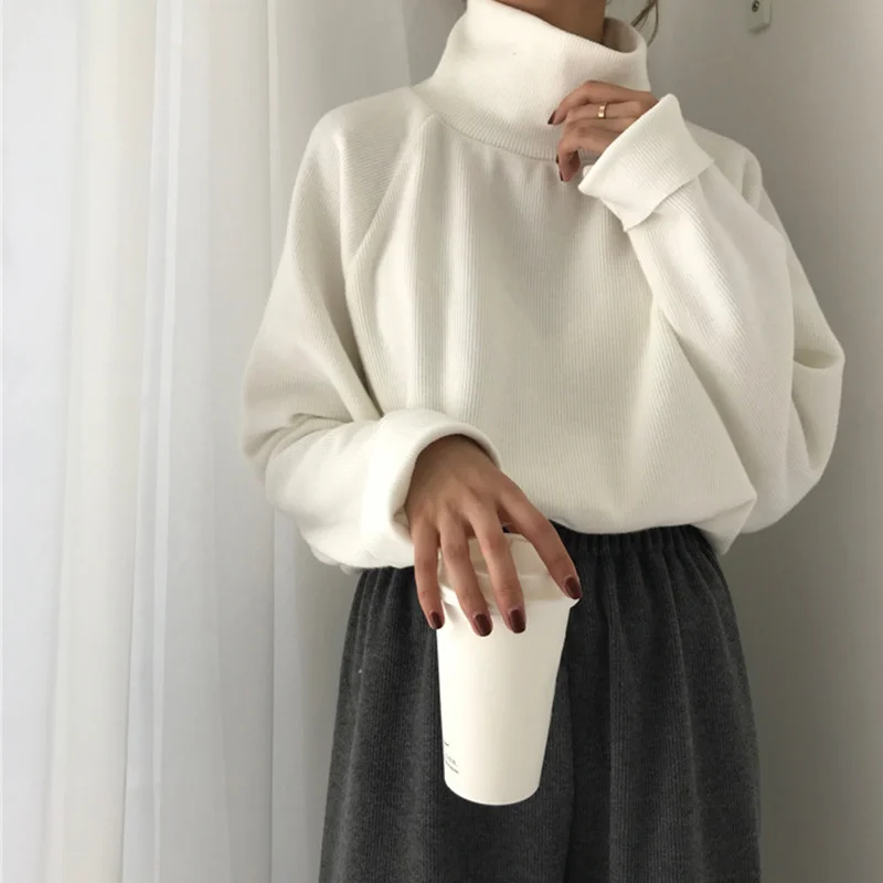 Acheter Femmes coréen tricoté pulls pull col roulé chauve souris à manches longues femmes chandails 2019 automne hiver décontracté pulls dames