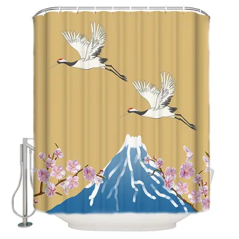 

Waterproof Polyester Fabric Shower Curtain White Crane Snow Mountain Shower Curtain