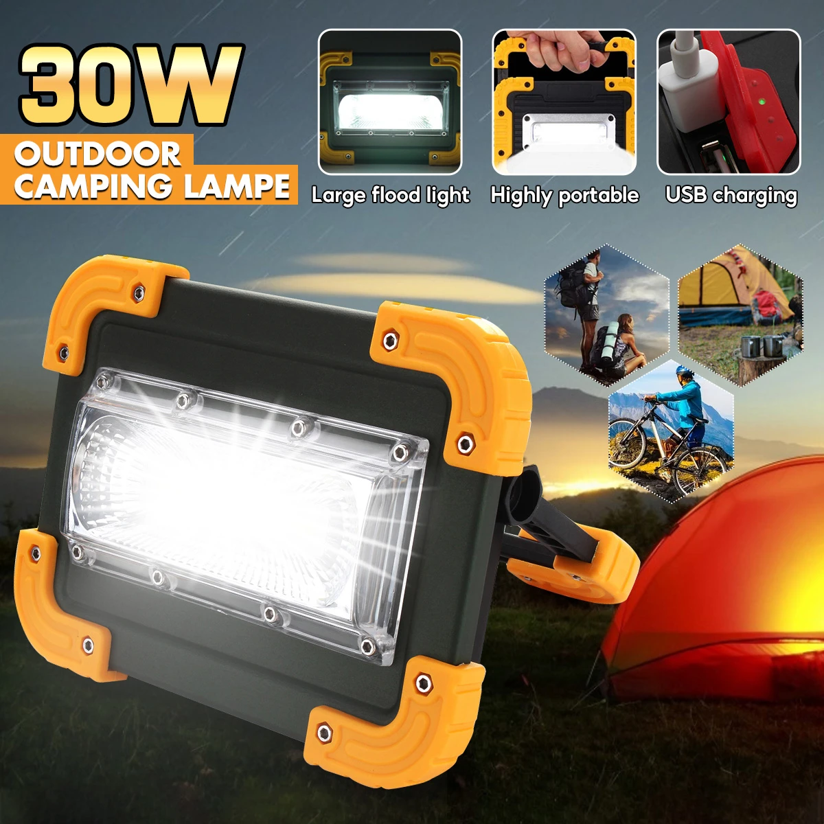 Fishing Light Cordless Lamp 30W Portable COB Flood Work Rechargeable Camping LED Fishing Light Cordless Lamp 30W Portable COB Flood Work Rechargeable Camping LED